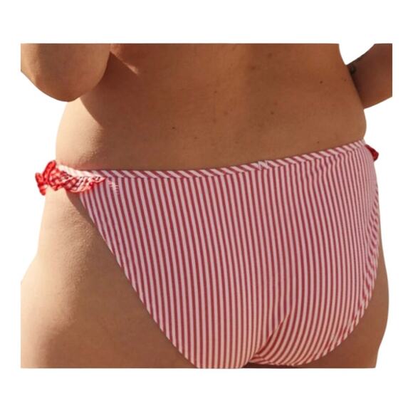 Aerie NWT Red White Striped Seersucker Ruffle Bikini Bottoms Small Boho Chic - Picture 13 of 13